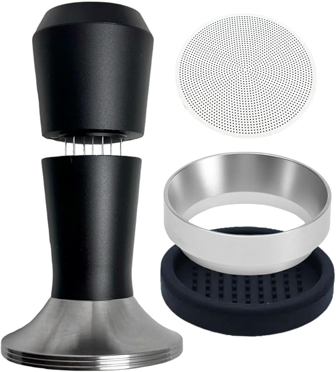 Espresso Tamper 51/53/58mm Magnetic WDT Tool 2 in 1 Accessories, Barista Coffee Tamper Kit with Distribution Tool Dosing Funnel Puck Screen, Stainless Steel Flat Base (58mm)