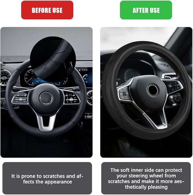 Car Steering Wheel Cover, Steering Wheel Accessories, Breathable Microfiber Leather Auto Wheels Protector, Universal 15 Inch Anti-Slip Protector Car Accessories for SUV Sedan Truck (Black)
