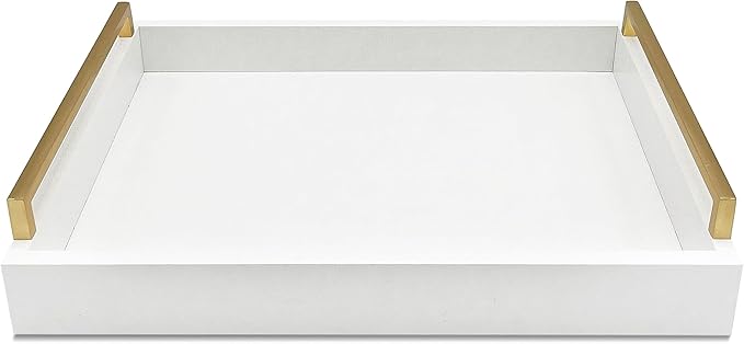 Faux Leather Rectangular Tray, Snow White, 15"W x 11"L x 2"H