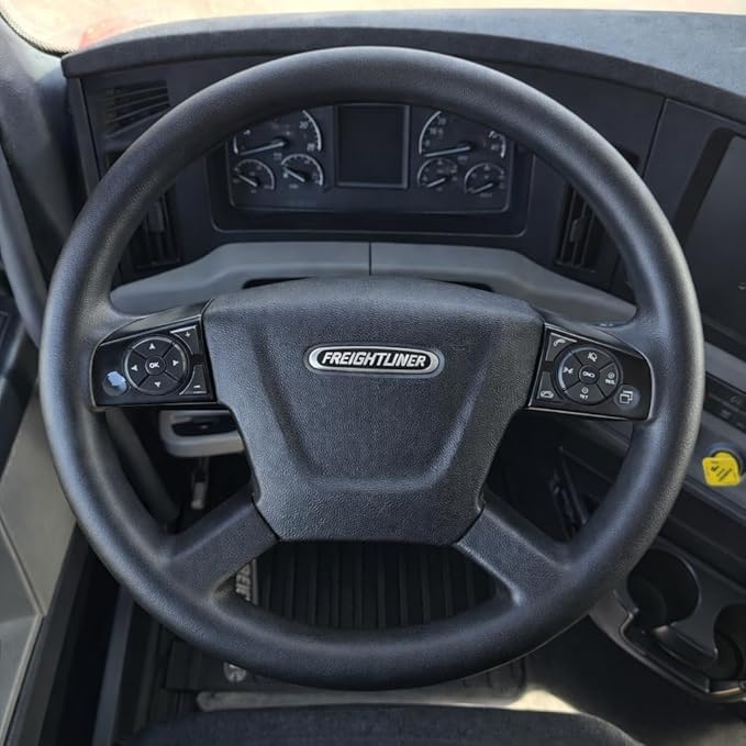 18-Inch Genuine Leather Steering Wheel Cover for Semi Trucks – Black with Grey Stripes, Universal Fit Heavy-Duty Non-Slip Grip, Comfortable Control, Easy Installation