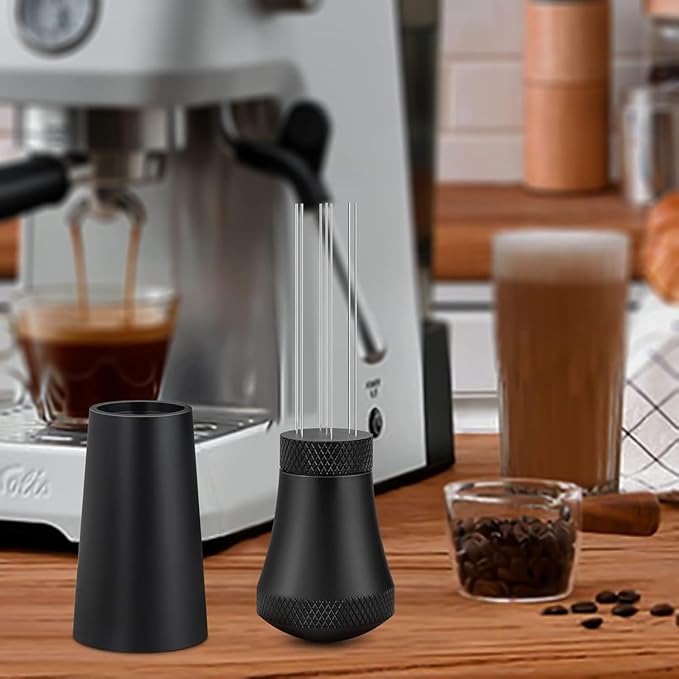 Espresso Coffee Stirrer Tool, WDT Distribution Tool with 7 Fine Stainless Steel Needles 0.3mm, Coffee Tamper Accessories with Ergonomic Handle & Aluminum Base for Home & Coffee Shop