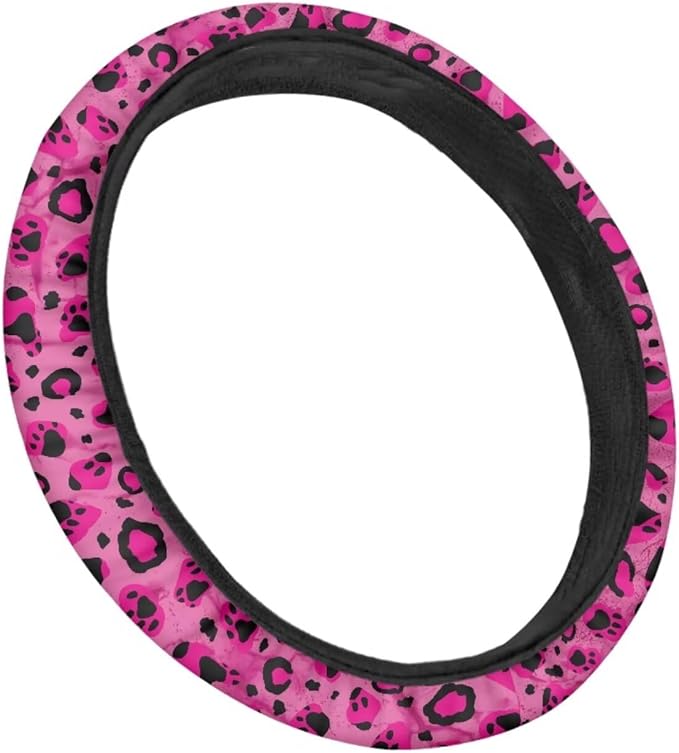 Universal Non-Slip Steering Wheel Cover, 15-inch Polyester Material Driving Accessories, Adjustable for Car and Truck(Cool Purple Leopard Print)