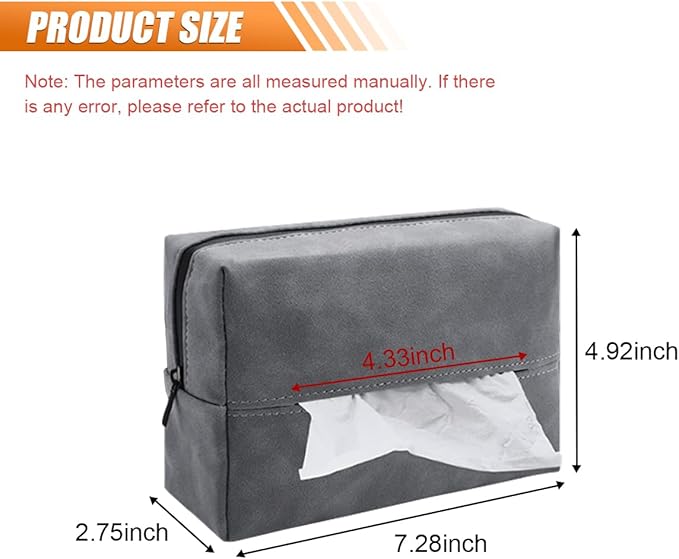 Car Tissue Holder, Rectangular Tissues Box Cover, Back Seat Tissue Dispenser for Tissues, Car Napkin Holder with Elastic Band, Fits for Storage & Organizer (Grey)