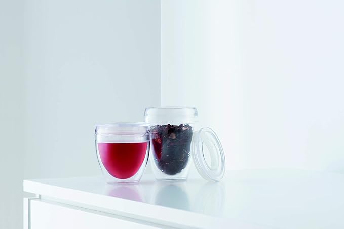 Bodum 10oz Pavina Reusable Double Wall Tumblers with Lid, BPA-Free Plastic, Hot and Cold Drinks, Set of 2, Clear