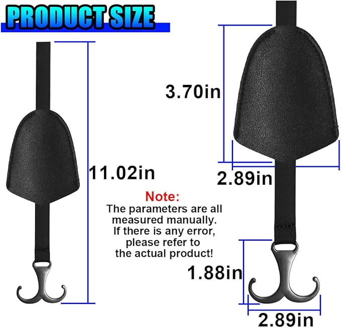 2PCS Car Seat Hooks for Headrest, Leather Car Seat Back Storage Hanger with Double Hooks, Universal Hidden Auto Organization Accessories for Purses, Bags, Umbrellas, Handbags (Black)