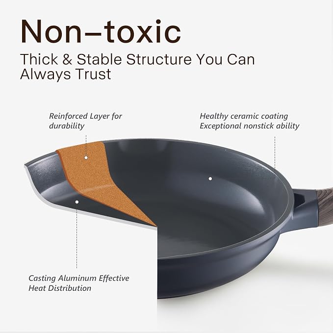 USELUCK Pots and Pans Set Nonstick 22 Pcs, Ceramic cookware set Non-Toxic CoatingGray Granite Kitchen Cookware Set, Induction Kitchen Cooking Set w/Frying Pans & Glass Lids, PFOS & PFOA Free