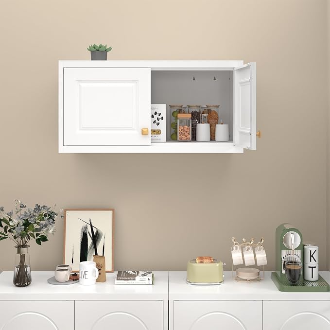 SteeLoong 15" Wall Storage Cabinet,White Bathroom Wall Mounted Cabinet,Metal Armoire Wardrobe Closet Storage Cabinets for Basement,Livingroom Home Office