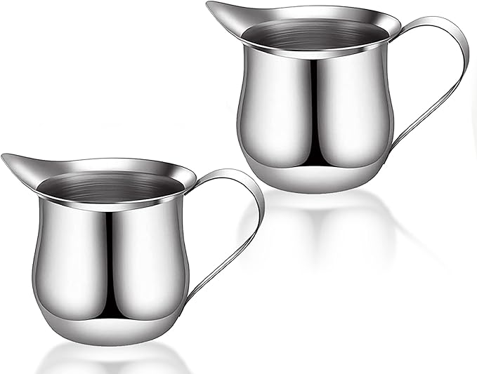 Yesland 6 Pack Creamer Pitcher, 3 oz Small Bell Creamers, Mini Espresso Pouring Cup, Stainless Steel Wide Mouth Pitcher with Pouring Spout for Cream, Milk & Sauce, Maple Syrup