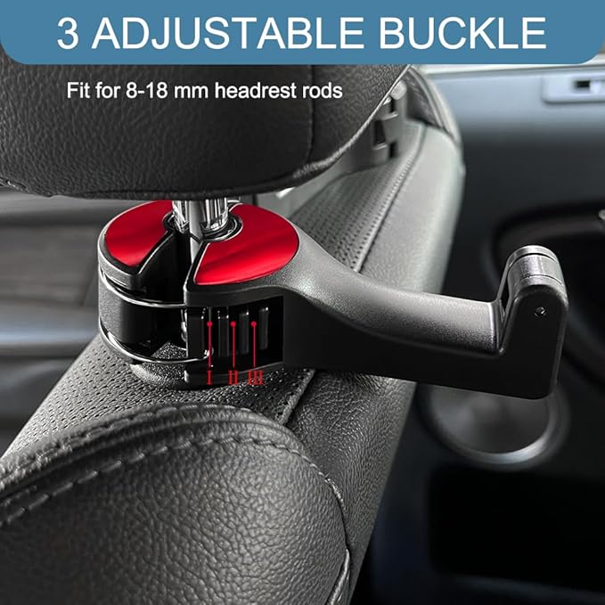 2PCS Car Headrest Hidden Hook, Bag Holder for Car, 2 in 1 Auto Seat Hooks with Phone Holder, 360° Rotation Adjustable Vehicle Back Seat Storage Hanger for Purses and Bags (Red)