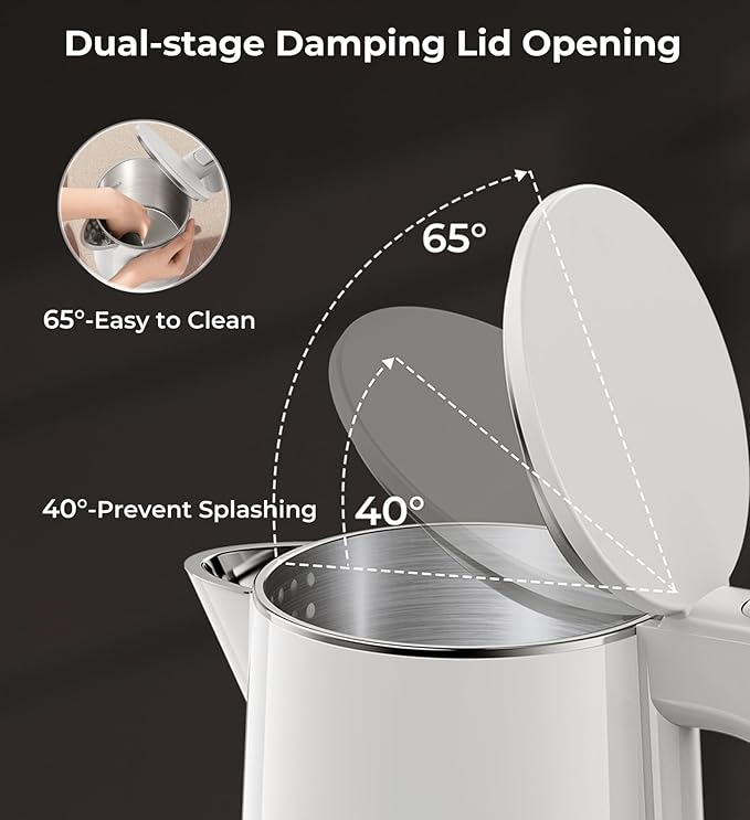 Electric Kettle, 1.0L Fast Boiling with 7 Temperature Settings, Auto Shut-Off & Boil-Dry Protection, Stainless Steel Interior, 4 Hour Keep Warm, Cool Touch Double Wall, Perfect for Coffee & Tea, White