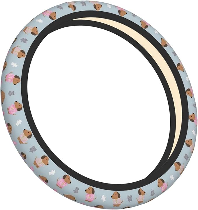 Cute -Dachshunds?Print Neoprene Steering Wheel Covers Women Men Car Accessories, Universal 15 Inch Fit Auto, Suvs, Truck