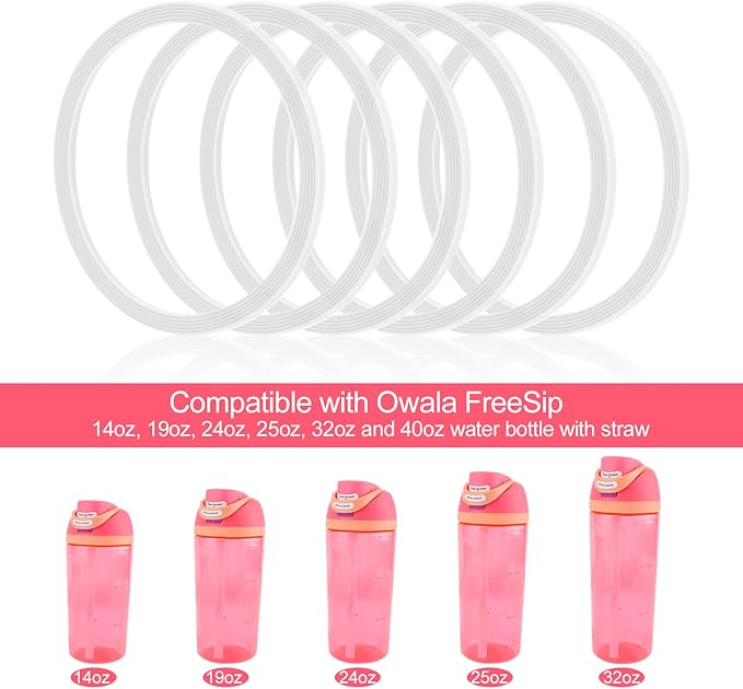 6 Pack Water Bottle Gasket Replacement for Owala FreeSip, Silicone Lid Seal O Ring Sealing Gaskets Replacement Parts Accessories Compatible with Owala Stainless Steel Cup (Clear)