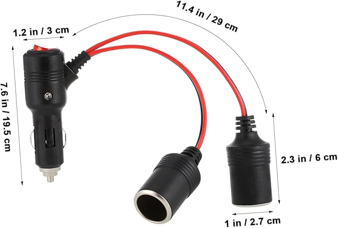 Multi-Port Car Charger Cord Cigarette Lighter Splitter Adapter Outputs Built Switch for Devices