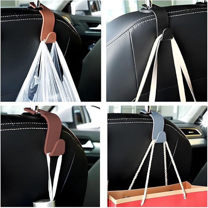 HZEL Car Seat Headrest Hook, 4PCS Vehicle Back Seat Hanger Hook for Purse Coat Umbrella, Multifunctional Auto Interior Storage Organizer Accessories, Universal for SUV RV Truck (Black)