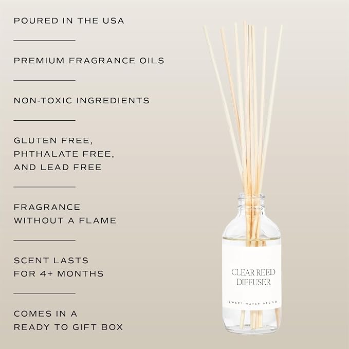 Sweet Water Decor Be Still & Know Clear Reed Diffuser Set – Aromatherapy Home Fragrance with Sea Salt, Jasmine, Cream & Wood Notes – Long-Lasting Scent for Bedroom & Bathroom – Lasts Up to 4 Months