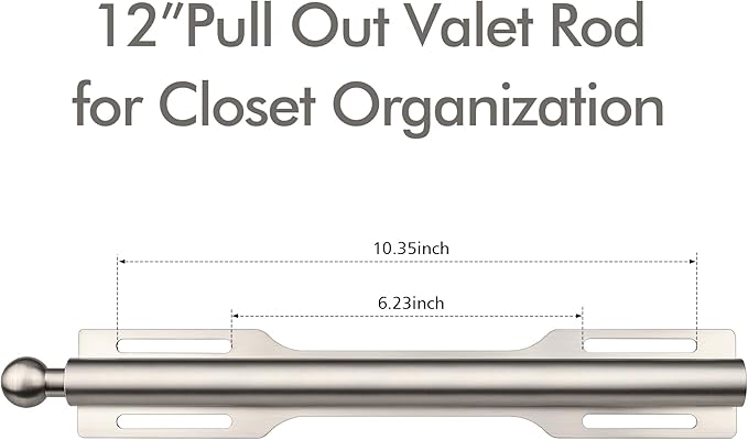 12" Valet Rod for Closet Pull Out (2 Pack, Brushed Nickel)