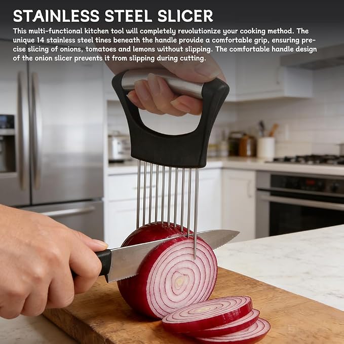 Onion Holder & Slicer Set, Kitchen Scallion Onion Cutter, Kitchen Herb Cutter, Scallion Shredding Tool, Chopper for Slicing of Tomatoes, Avocados, Eggs and Other Vegetables