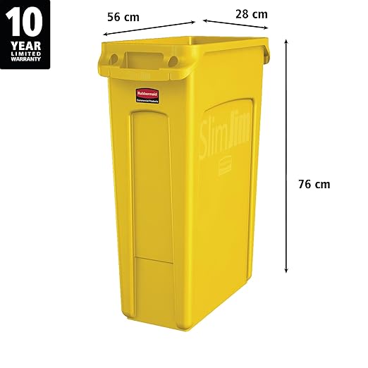 Rubbermaid Commercial Products Slim Jim Plastic Rectangular Trash/Garbage Can/Bin with Venting Channels 23 GAL Yellow for Kitchens/Classrooms/Offices/Back of House