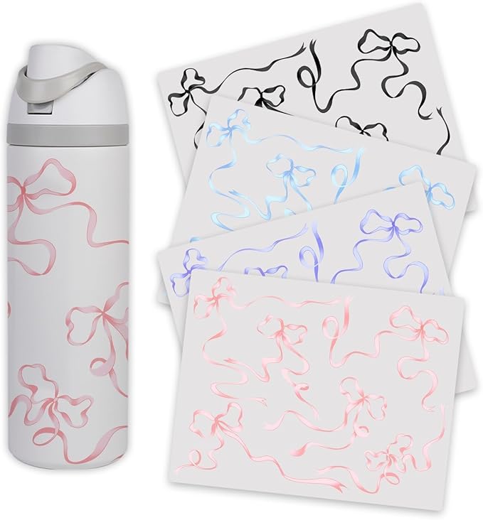 4PCS Bows Stickers for Owala Water Bottle, Stickers Waterproof Compatible with Urban Outfitters Owala Bottles, Tumbler Cup Accessories Decal Decorate (Purple Black Pink Blue, 24 OZ, Bows)