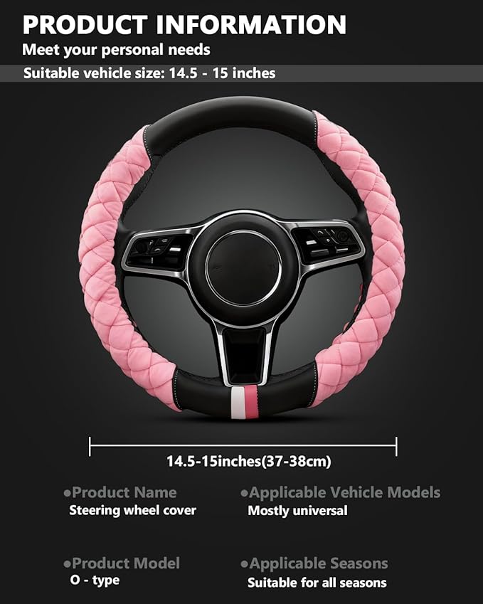 Cxtiy Universal Car Steering Wheel Cover Fluffy Winter Plush Steering Wheel Cover (A-Pink)