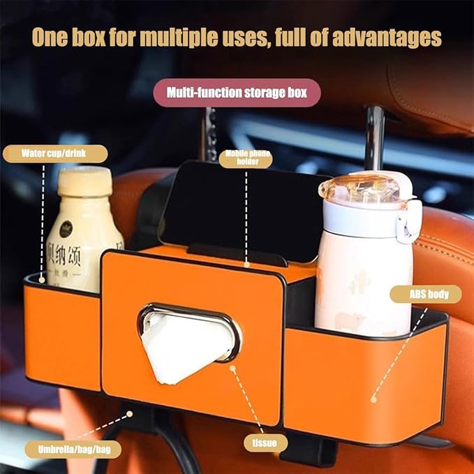Car Multifunctional Seat Back Waterproof Storage Bag, Multifunctional & Waterproof Car Back Seat Organizer with 2 Cup Holders&Hooks, Hanging Storage Box for Most Cars (2pcs D)