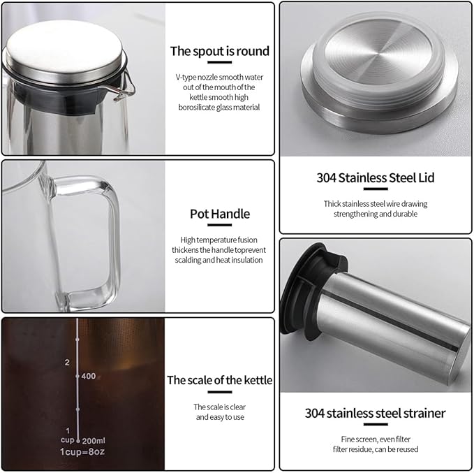 Aboiled 1.0L Cold Brew Coffee Maker - Airtight Glass Carafe with Removable Stainless Steel Tea Infuser