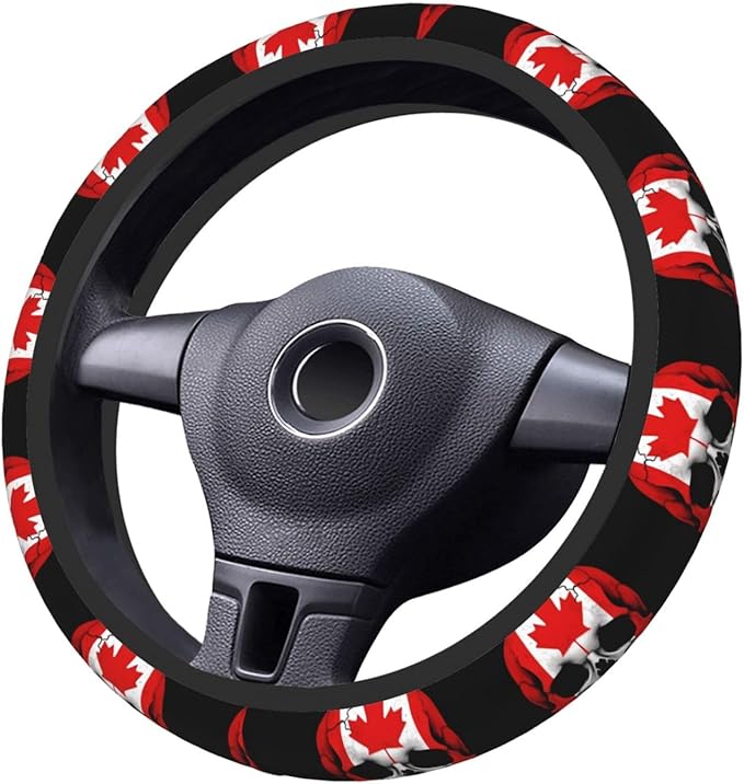 Neoprene Steering Wheel Cover Canadian Flag Skull Car Steering Wheel Cover Universal Fit for Most Cars