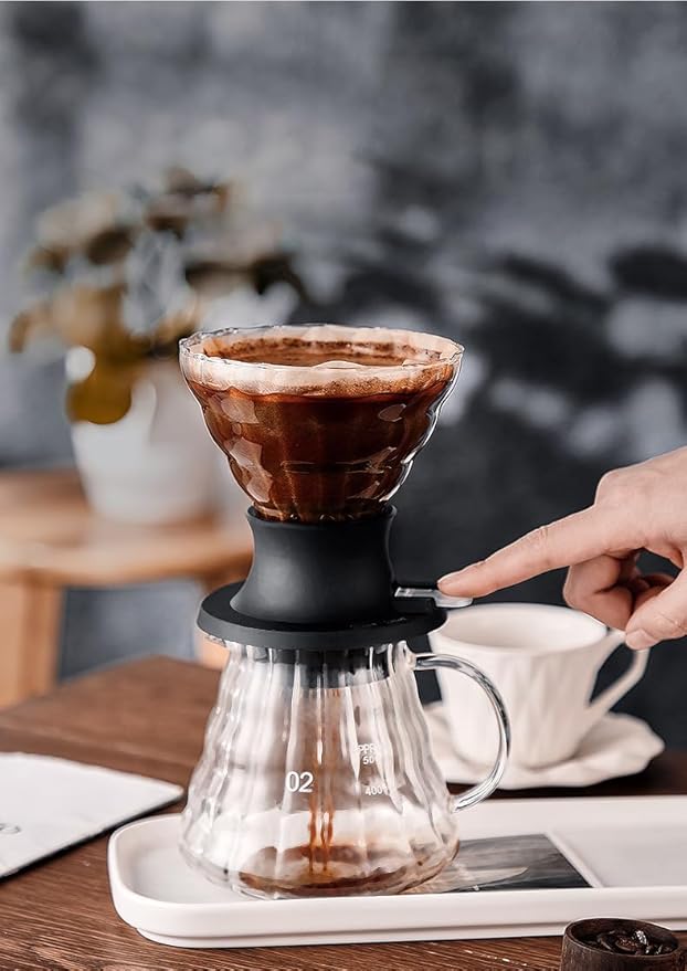 BeeCa Clever Coffee Dripper, Glass Coffee Maker with One-Switch Control for French Press & Drip Styles, Beginner-Friendly All-in-One Brewing System, Includes Paper Filters (Black-Clean)
