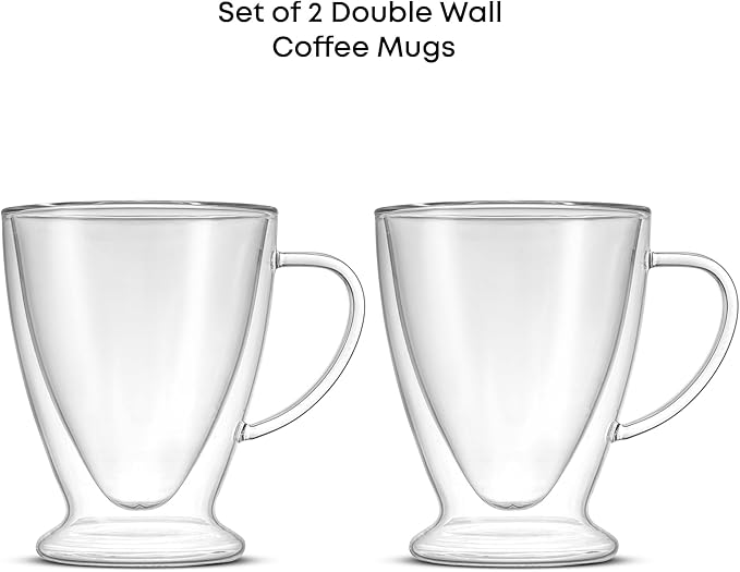 JoyJolt Declan Irish Double Wall Insulated Glass Coffee Cups (Set of 2) -15-Ounces