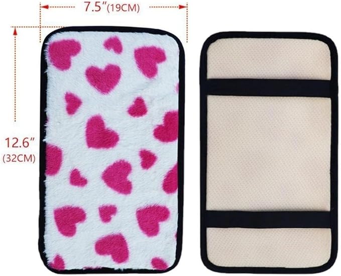 Furry Car Armrest Cover, Winter Warm Plush Heart Armrest Box Mat, Car Center Console Cushion Pad, Cars Interior Accessories(Green)