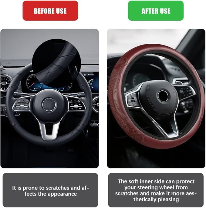 Car Steering Wheel Cover, Steering Wheel Accessories, Breathable Microfiber Leather Auto Wheels Protector, Universal 15 Inch Anti-Slip Protector Car Accessories for SUV Sedan Truck (Wine Red)