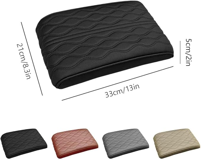 AIIONP Leather Car Armrest Box Pad, Universal Car Center Console Cover Pad, PU Leather Car Armrest Seat Box Cover Protector, Center Console Armrest Pad for SUV, Truck, Car (Grey, Wave Pattern)
