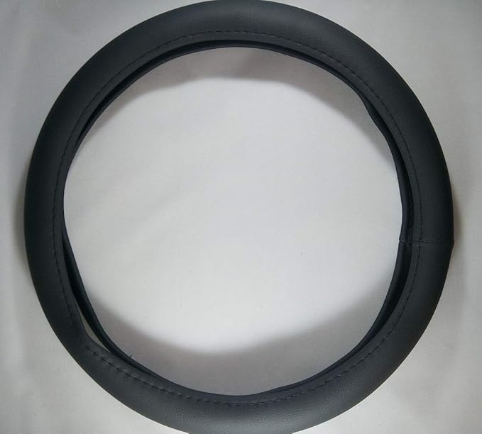 Jdragon Full Black PU Leather Great Comfort Slip-On Steering Wheel Cover 14.25-15" Diameter