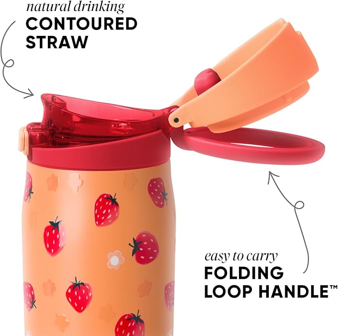 Simple Modern Mesa Loop Water Bottle with Covered Straw and Handle | 30oz Cup Holder Friendly Insulated Stainless Steel Bottles for Travel, Sports and School | Strawberry Fields