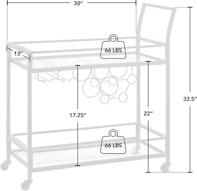 FirsTime & Co. Black Francesca Bar Cart, 2 Tier Mobile Mini Bar, Kitchen Serving Cart and Coffee Station with Storage for Wine and Glasses, Metal and Glass, Modern