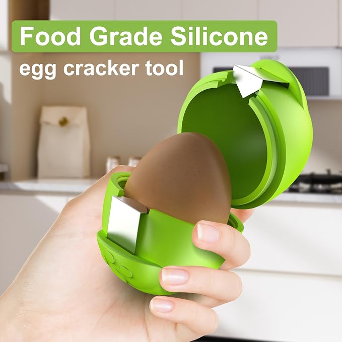 Egg Cracker, Silicone Egg Shell Opener, Cute Egg Shaped Design, Opens Eggs with Ease, A Little Happiness Boost for Your Kitchen (1, Green)