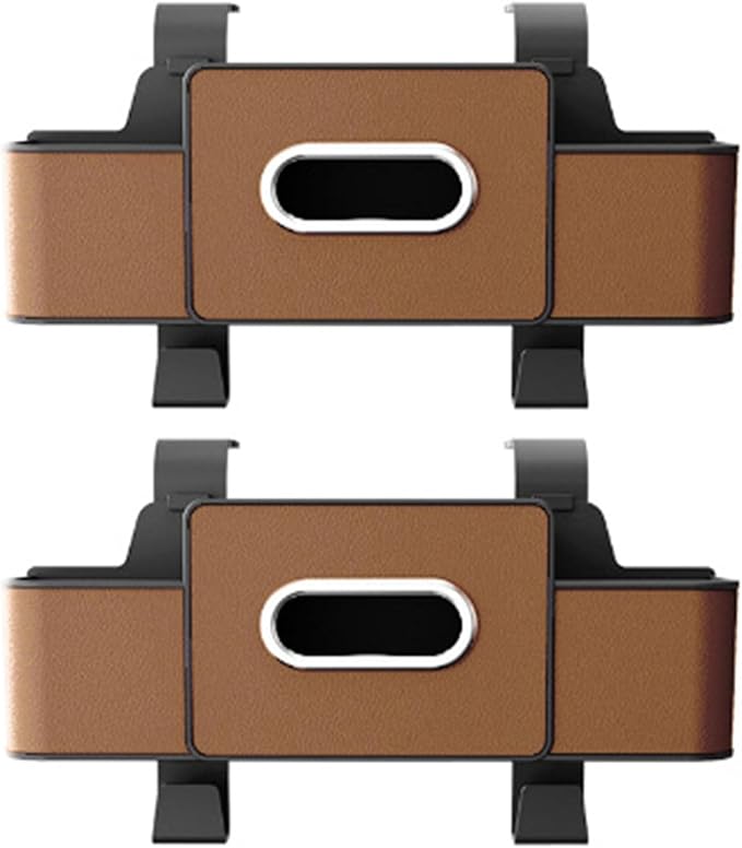 Car Back Seat Organizer with Hooks & Tissue Dispenser – Faux Leather Storage Box with Cup Holders, Multi-Compartment for Sunglasses & Chargers, Compatible with Most Seat Brown 2pcs