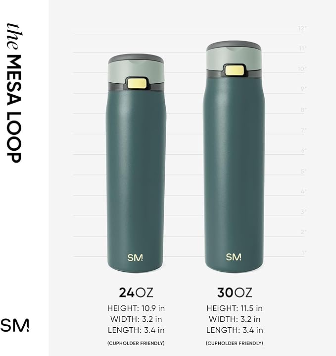 Simple Modern Mesa Loop Water Bottle with Covered Straw and Handle | 24oz Cup Holder Friendly Insulated Stainless Steel Bottles for Travel, Sports and School | Steel Harbor