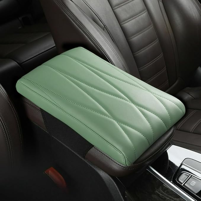 Car Center Console Cover Nappa Leather Memory Foam Armrest Box Seat Box Cushion Protector Pad Comfortable Height Increase Universal for Car Truck SUV (Strip,Green)
