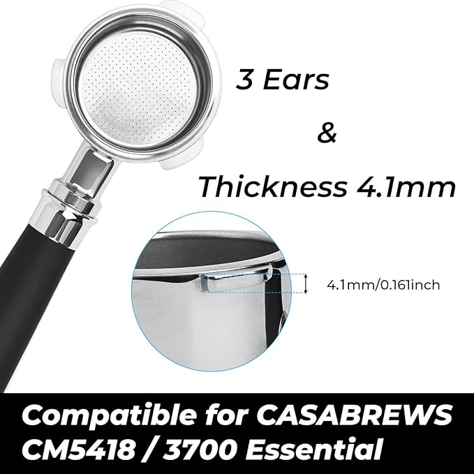 51mm Bottomless Portafilter 3 Ears Compatible for CASABREWS CM5418 and 3700 Essential, Gevi 51mm 3 Ears, Mr. Coffee Espresso, Includes Puck Screen, WDT Tool, Dosing Funnel, Double Shot Filter Basket