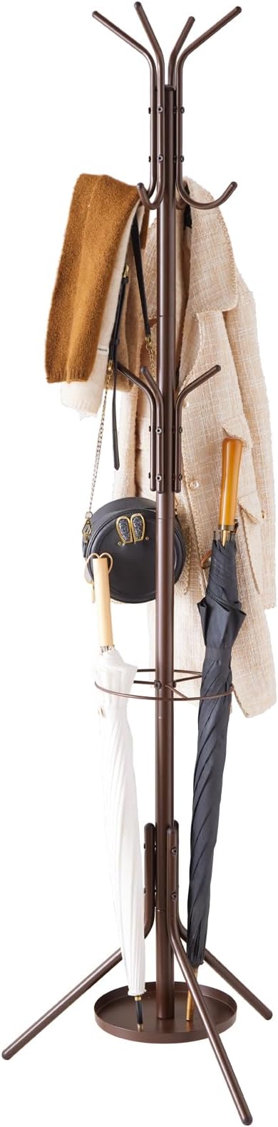 Kitsanery Coat Rack Freestanding,Metal Coat Tree with Umbrella Holder,Hat and Coat Rack Stand for Entryway, Hallway, Living Room, Bedroom (Brown)