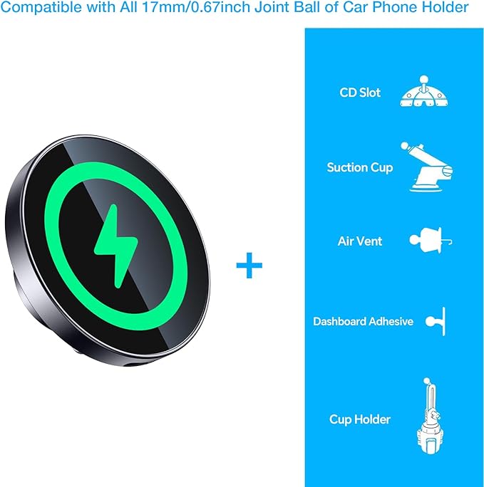 Coolpow for Magsafe Wireless Car Charger Magnetic Wireless Charging Phone Holder with 1”(25mm)Ball Mount【Super Magnet】1 inch Ball Mount for MagSafe Charger Compatible with RAM Mounts Double Socket Arm