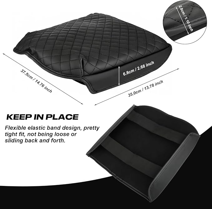 Center Console Armrest Cover Compatible with 2019-2026 Chevy Silverado GMC Sierra 1500 2500HD, 2021-2026 Tahoe Suburban Yukon, PU Faux Leather Console Protector Pad for Bucket Seat Accessories, Black