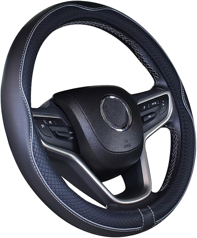 Mayco Bell Small Size Steering Wheel Cover Anti-Slip,Safety,Soft,Breathable,Durable,Full Surround,Comfortable Grip Microfiber Leather (14-14.25 inch,Black Gray)