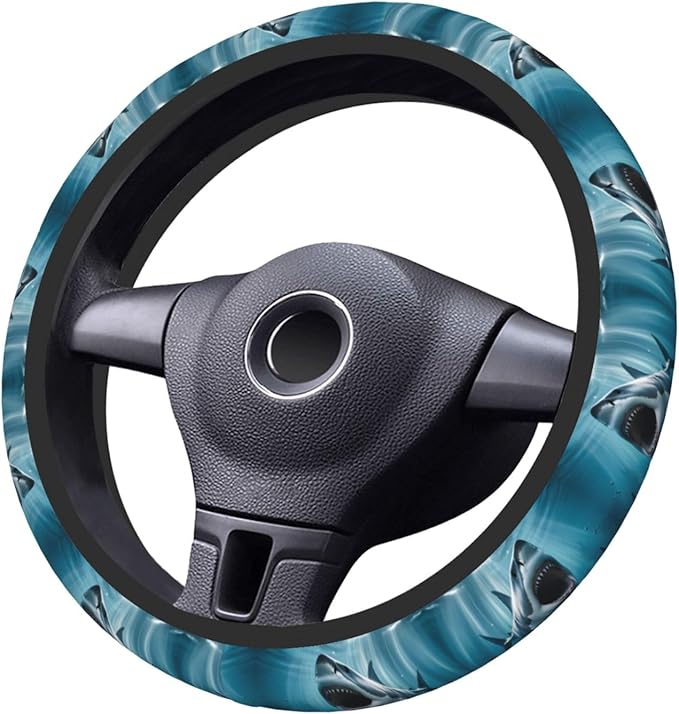 Shark Bites The Ocean Universal Fit Steering Wheel Cover for Car, Truck, and SUV, Durable Steering Wheel Protection