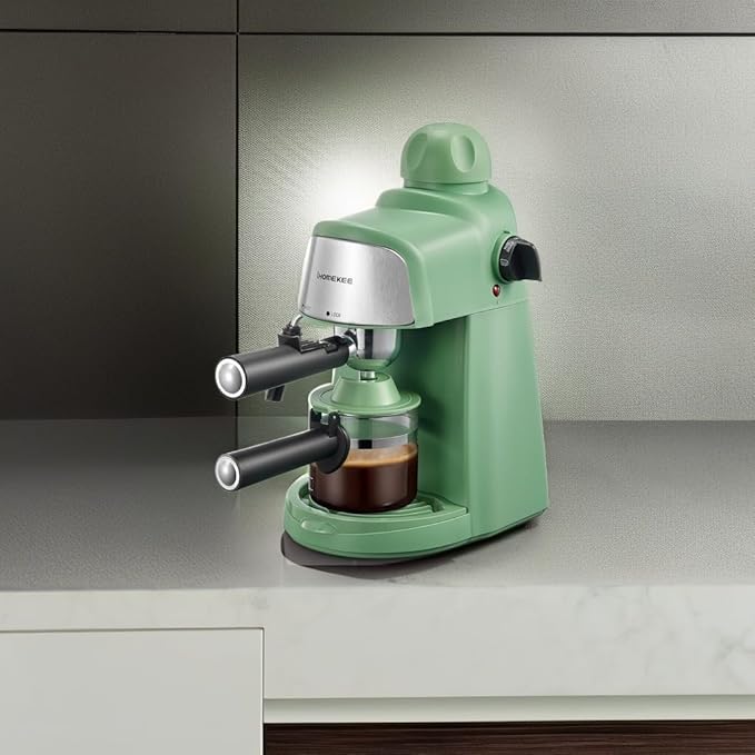 Espresso Machine, 3.5Bar Espresso and Cappuccino Machine with Preheating Function, 4 Cup Coffee Maker with Milk Frothing Function and Steam Wand (Green), CM6810