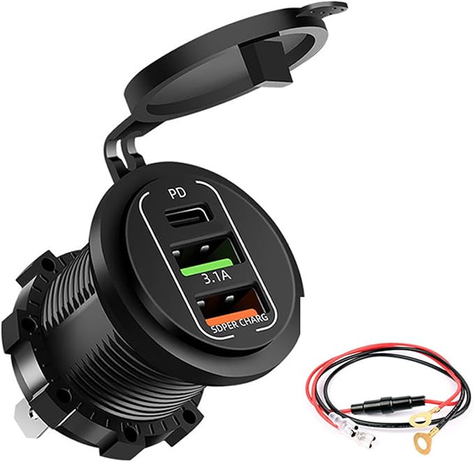 Double USB C Ports 45W High Speed Car Heavy Duty for Trucks Boats Multi Port Car Chargers with Dustproof Cover