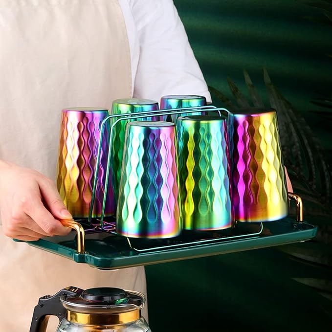 10oz Stainless Steel Cup Set, 2Pcs Double Wall Metal Cup，Vacuum Stackable Insulated Portable Drinking Tumblers Unbreakable Glasses，for Home Outdoor Restaurant(Rainbow Color)