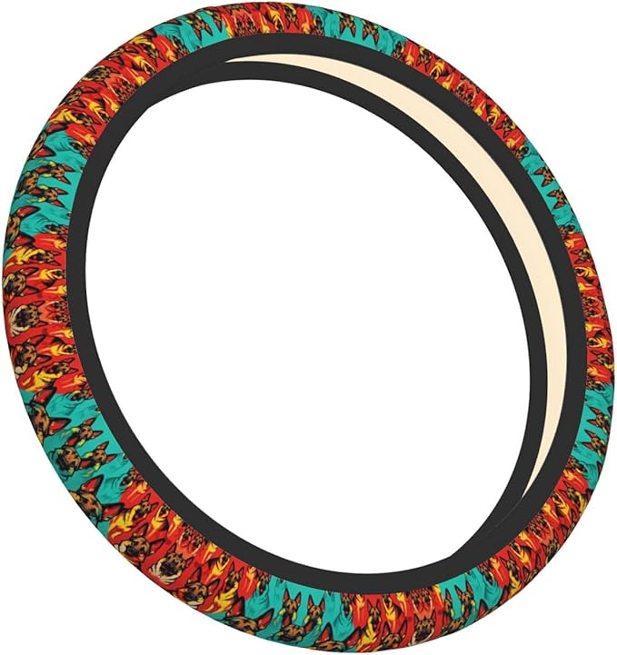 Multi-Color German Shepherd Dog Neoprene Steering Wheel Covers Women Men Car Accessories, Universal 15 Inch Fit Auto, Suvs, Truck