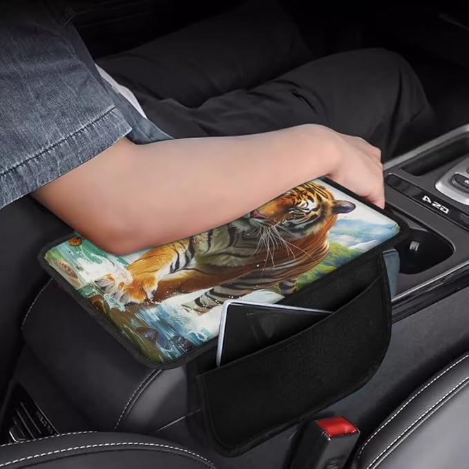Boatee Tiger Console Cover Car Center Console Cover Auto Arm Rest Pad Armrest Organizer Car Accessories Interior Set Vehicle Console Cushion Armrest Box Pad Universal Armrest Storage Box Mat Blue